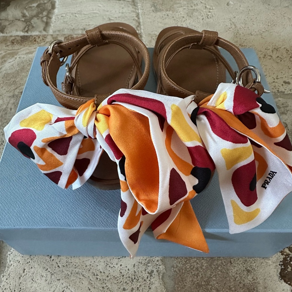Prada Saffino Leather Gladiator Sandals with Scarf - Picture 2 of 5